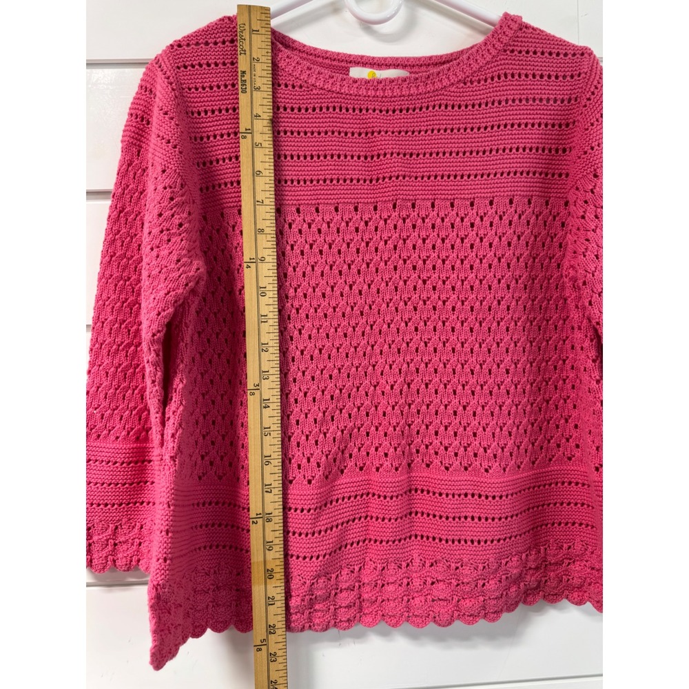Boden Pink Cotton Pointelle Knit Scalloped Hem Sweater K0336 Womens Large - Picture 2 of 9
